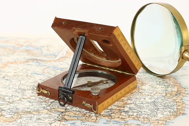 Boussole Alidade Antique Walnut & Brass French Folding Sighting Compass #42349 photo