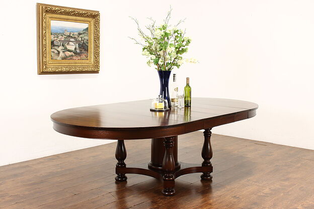 Mahogany Antique 54" Round Dining Table 4 Leaves Extends 94" Peck & Hills #35574 photo
