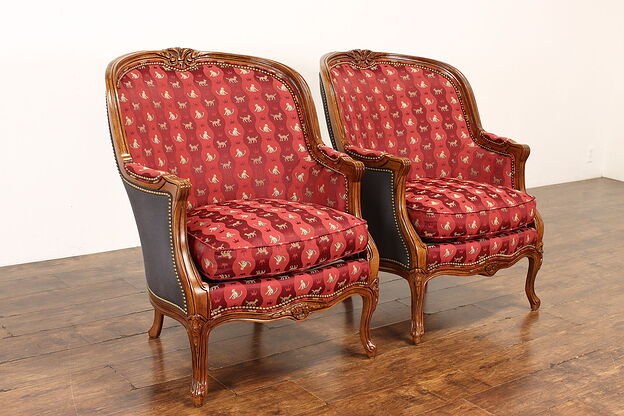 Pair of French Design Vintage Armchairs, Monkey Upholstery Hancock Moore #41750 photo