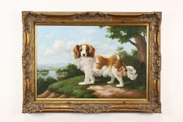 Brittany Spaniel Hunting Dog Vintage Original Oil Painting, Juno 44.5" #41896 photo