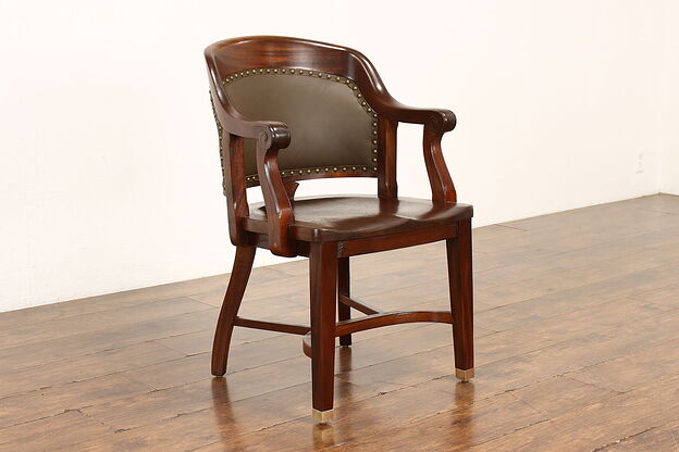Traditional Antique Mahogany & Leather Banker, Office or Desk Chair #40799 photo