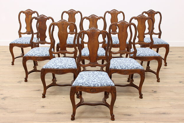 Set of 10 Traditional Antique Dining Chairs, New Upholstery, Shaw Boston #41172 photo