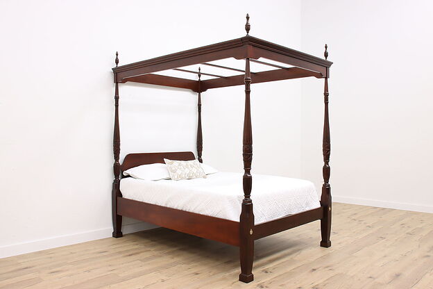 Georgian Style Vintage Mahogany Four Poster Queen Size Canopy Bed #41767 photo