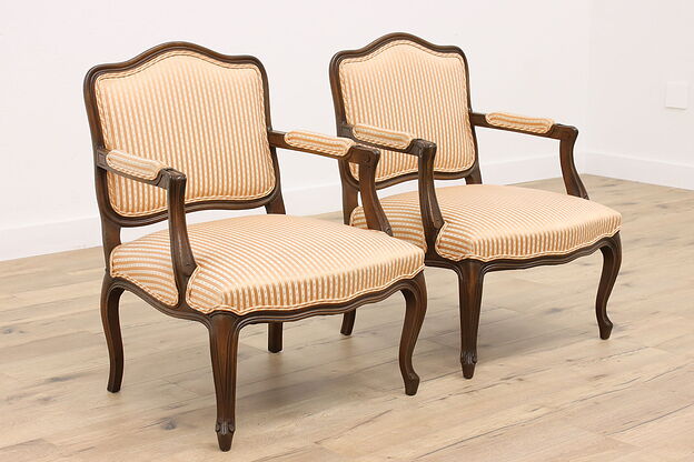 Pair of Country French Vintage Carved Fruitwood Large Armchairs #42618 photo