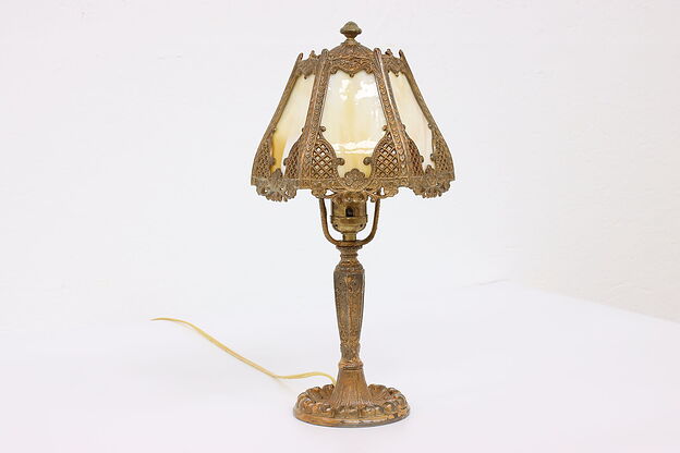 Stained Glass & Filigree Antique Office Desk or Boudoir Lamp #42473 photo