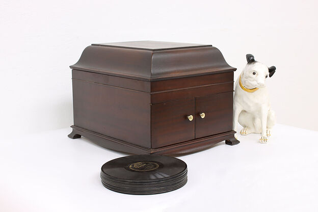 Victor Mahogany Tabletop Antique VV-IX Victrola Phonograph & Records #42308 photo