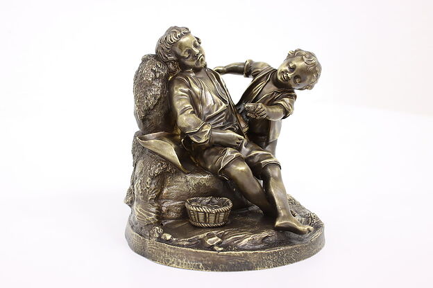 Victorian Antique Bronze Statue of Boys with Lobster & Fish Sculpture #39609 photo