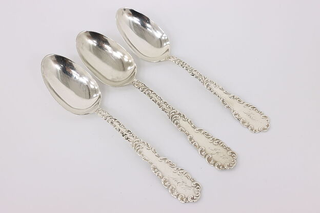 Set of 3 Victorian Sterling Silver Antique Tea Spoons, Monogram #42836 photo