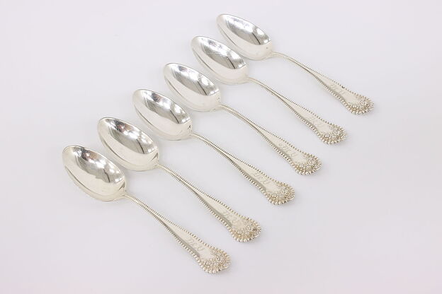 Set of 6 Sterling Silver Antique Rose Gorham Tea Spoons, Monogram #42839 photo