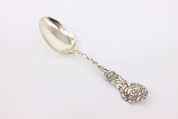 Victorian Antique Sterling Silver Teaspoon, Rose Handle #42833 photo