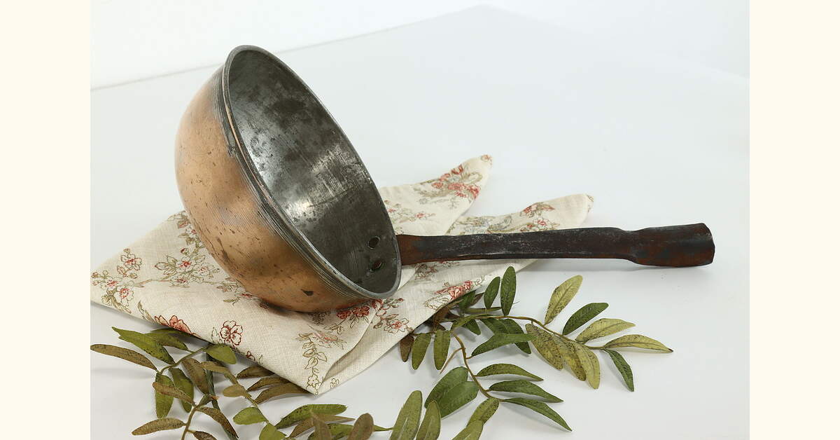 Farmhouse Vintage Copper Dipper or Ladle with Wrought Iron Handle