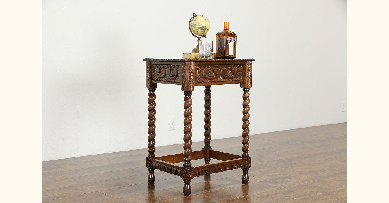 Carved Spanish Colonial Vintage Ash Peruvian Lamp or End