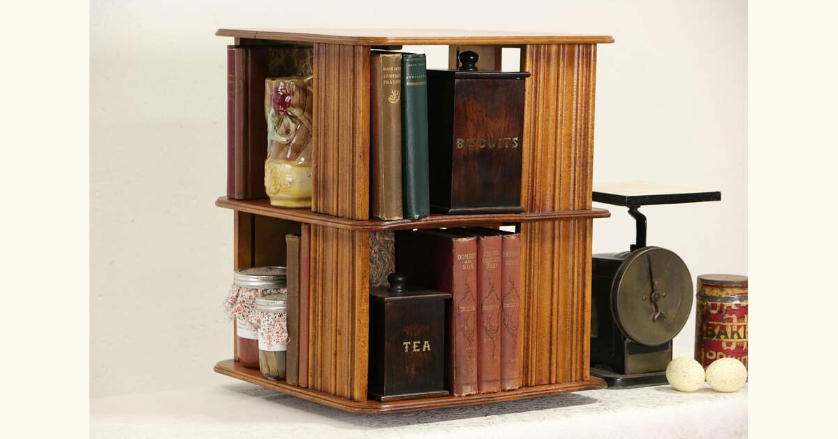 Spinning Bookcase, 1890's Antique Chairside or Tabletop Revolving Bookshelf