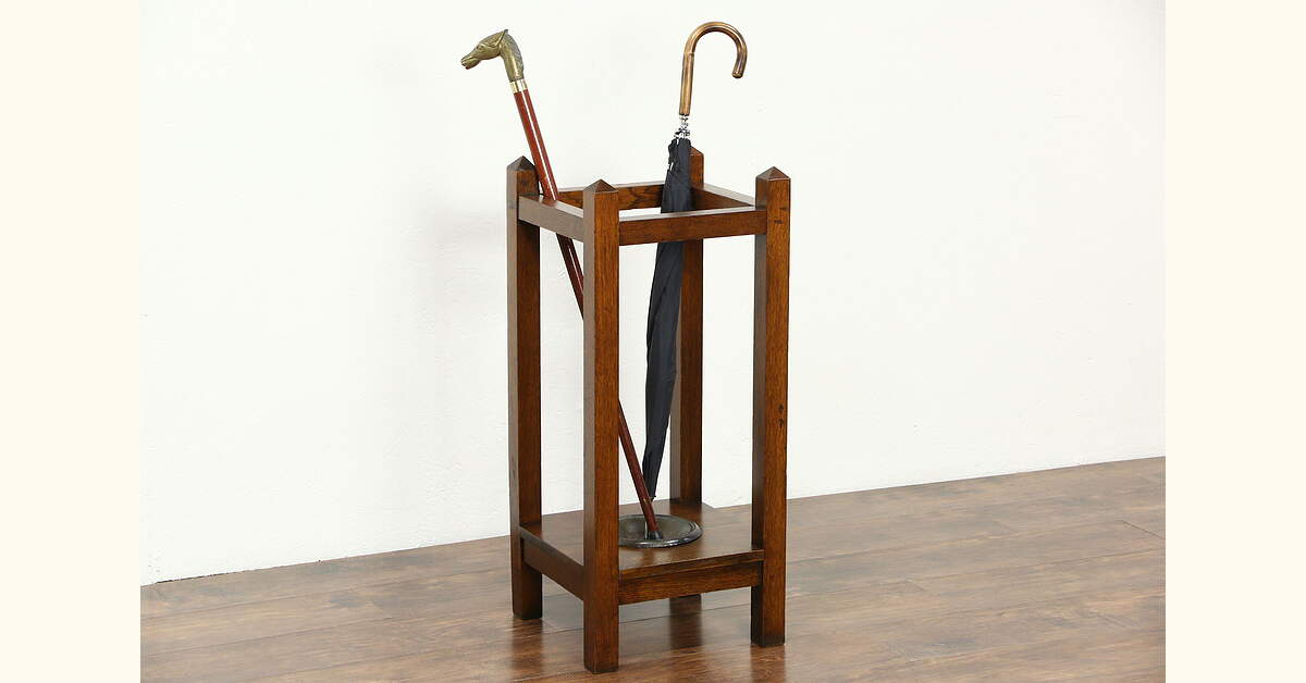 Art & Crafts Mission Oak Antique 1900 Craftsman Cane & Umbrella Stand