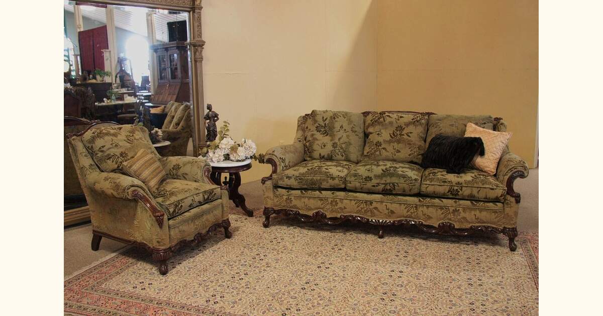 Antique 1920 Down Sofa Chair Set, Original