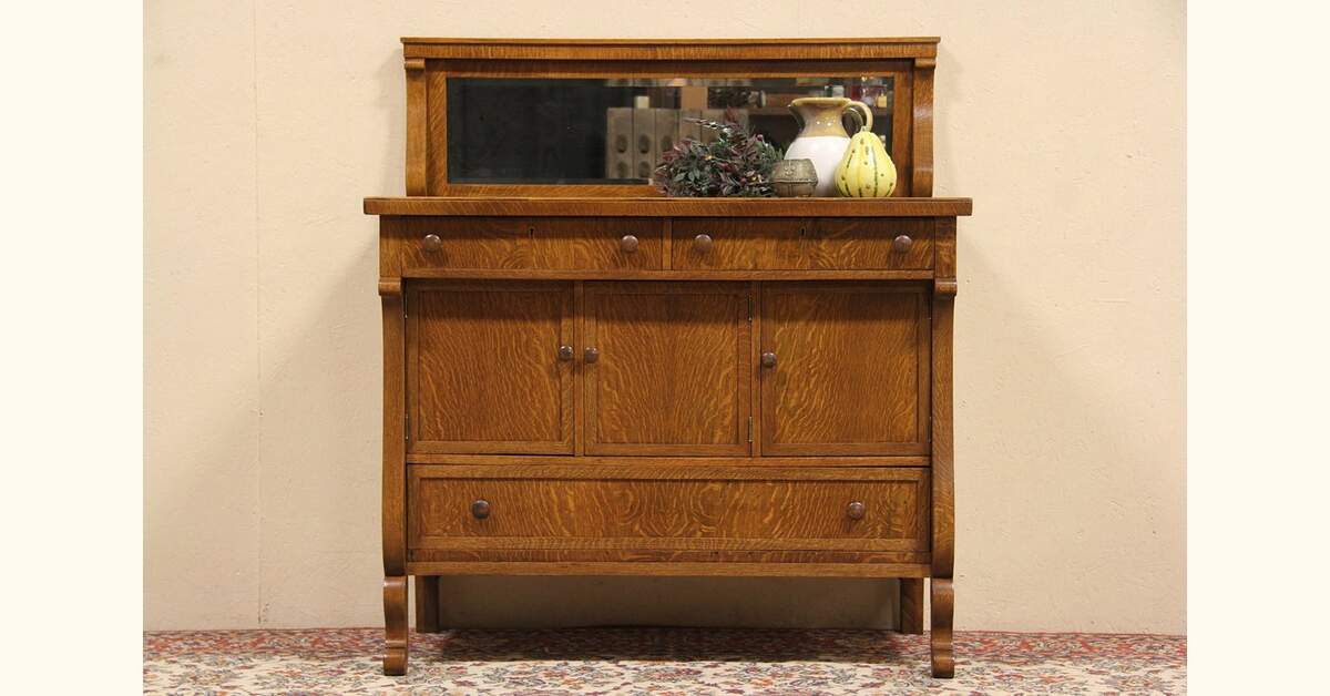 ポロラルフローレン　木製アンティーク販売什器　左右引き出しテーブル　鏡付き side4169oak.jpg