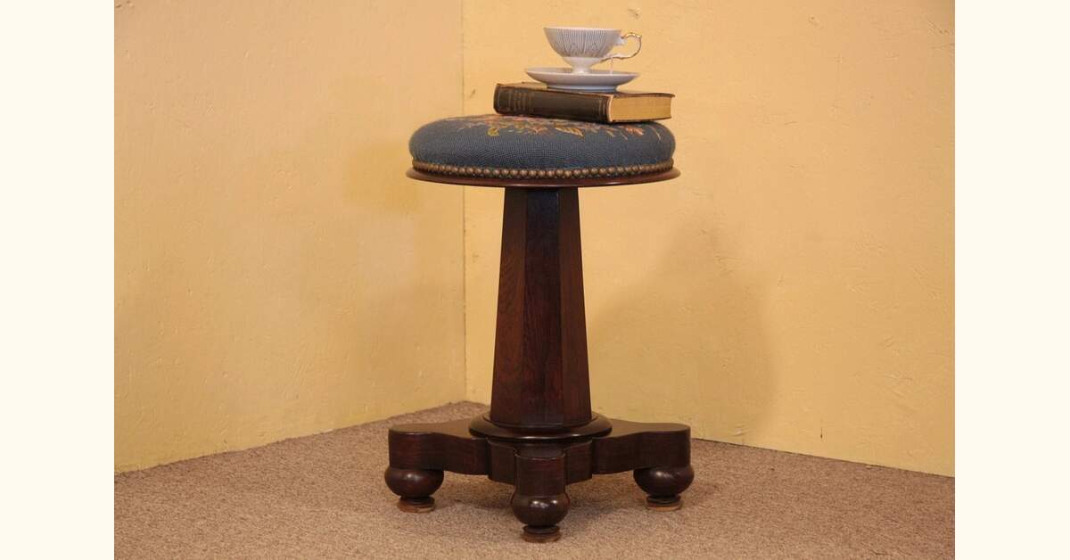 Empire Rosewood Piano or Organ Stool, Needlepoint