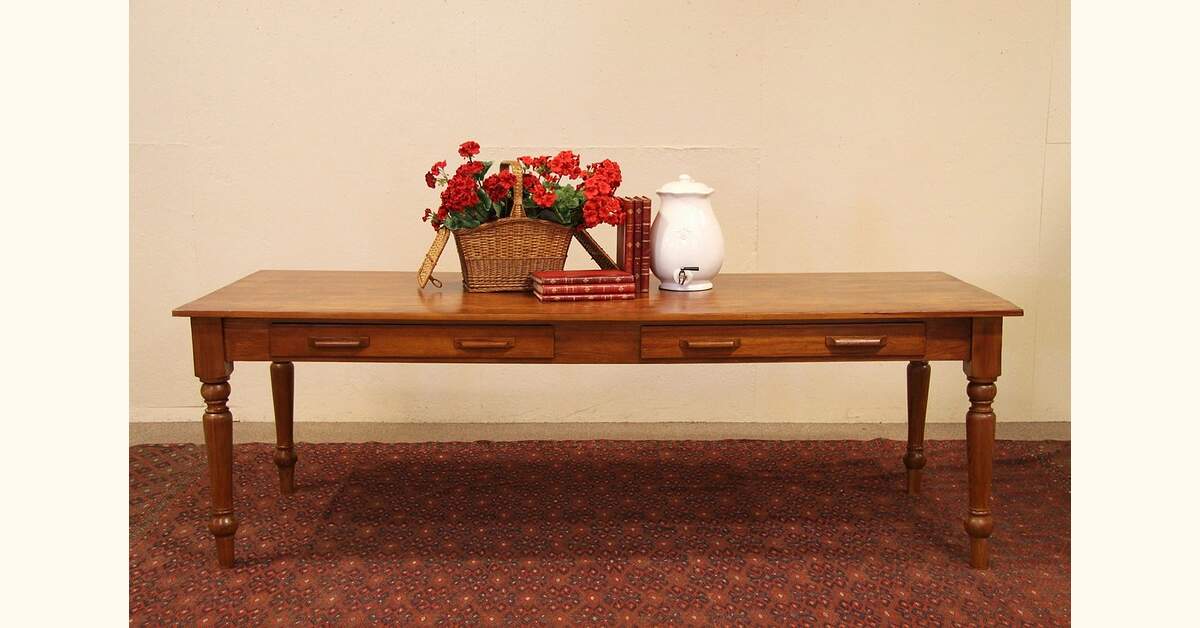 Country Pine Harvest Dining or Library Table Drawers