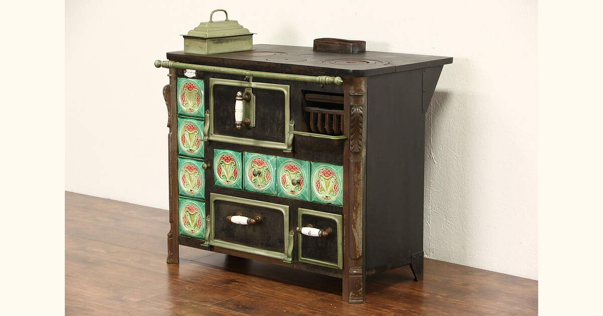Cast Iron & Tile Antique 1890's Kitchen Stove or Kitchen Island, Signed ...