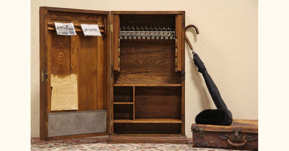 Railroad Depot Oak 1890 Train Ticket Cabinet