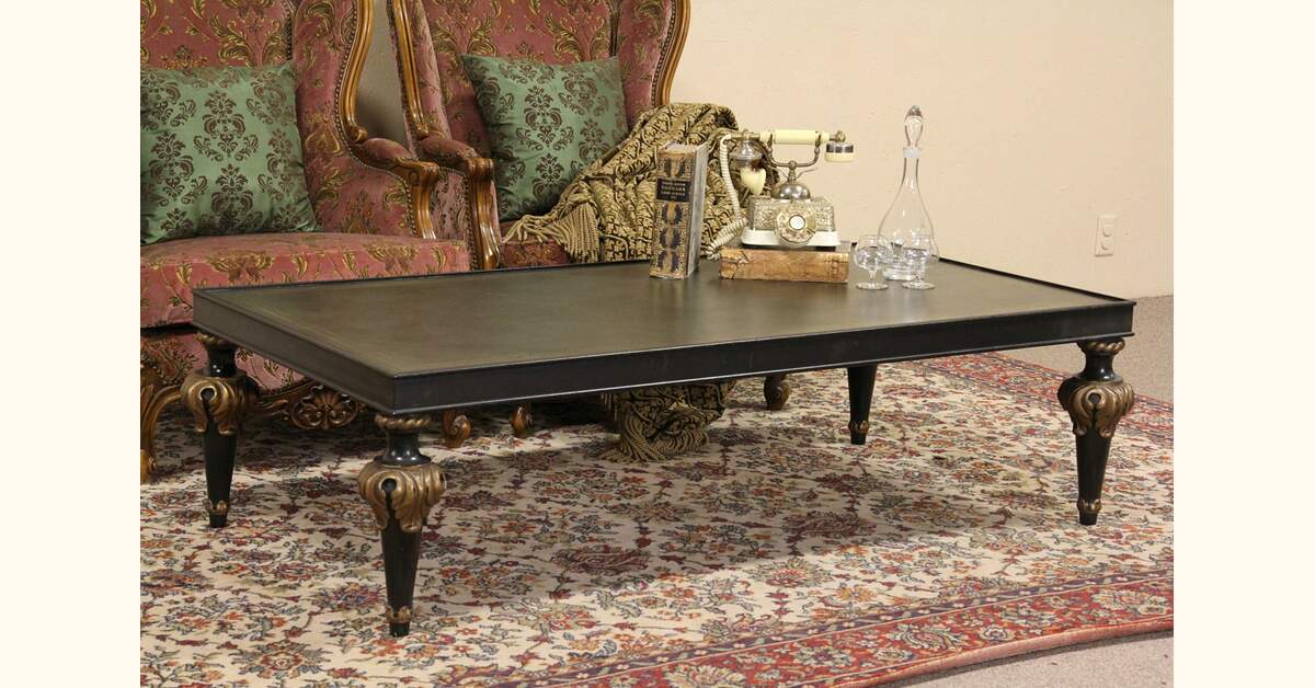 家具 Vintage Hollywood Regency coffee table Hollywood Regency 1950's Vintage Leather Top Coffee or Cocktail Table
