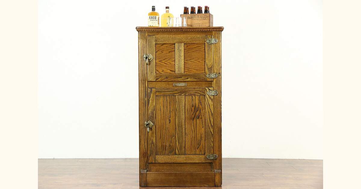 Oak & Ash 1900 Antique Pantry Icebox Cabinet, Signed Baldwin Vermont