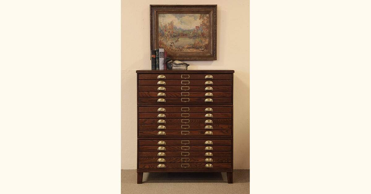 Oak Stacking Map Chest or Document File, Paneled