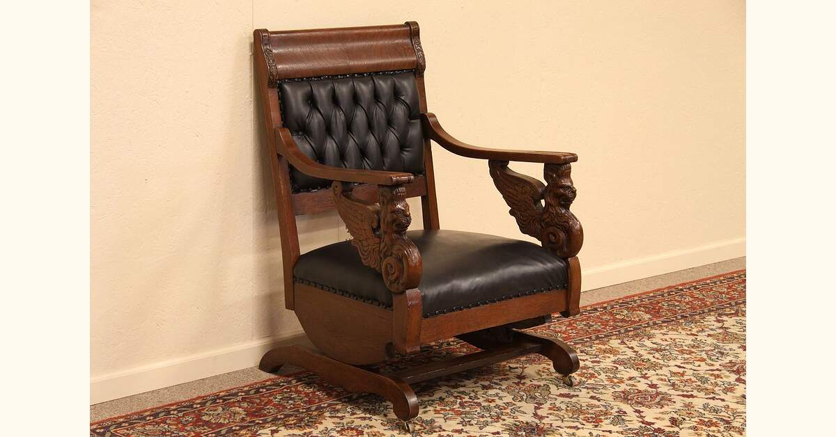 Lion Head Griffin Carved Oak Rocker
