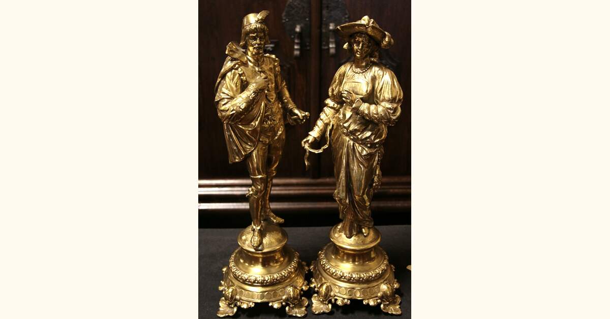 Pair of Gold Statues, Sculpture of 18th Century Couple