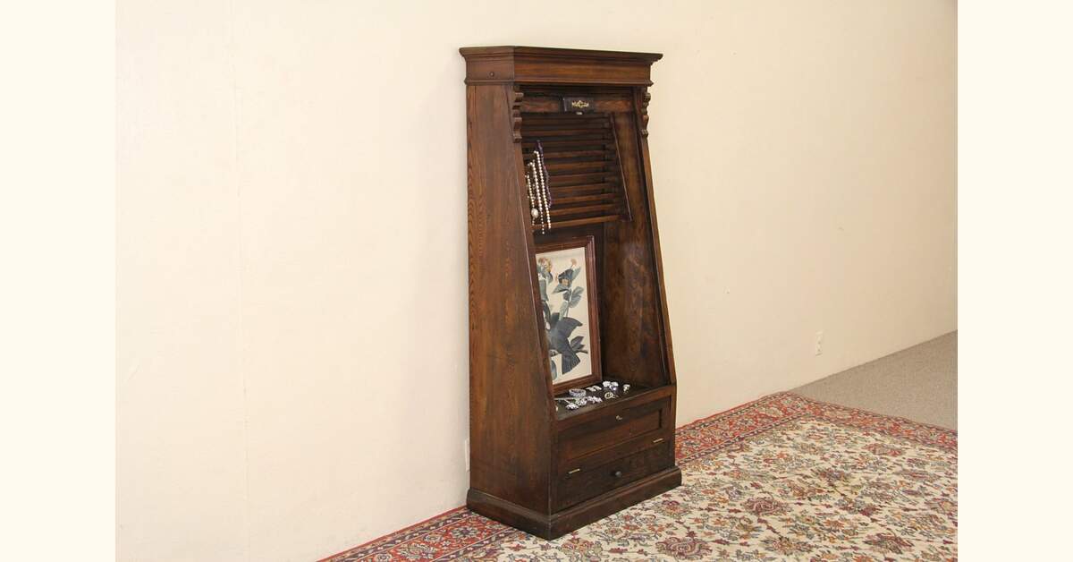 Railroad Roll Top Ticket Cabinet, St. Paul 1890 Oak Antique
