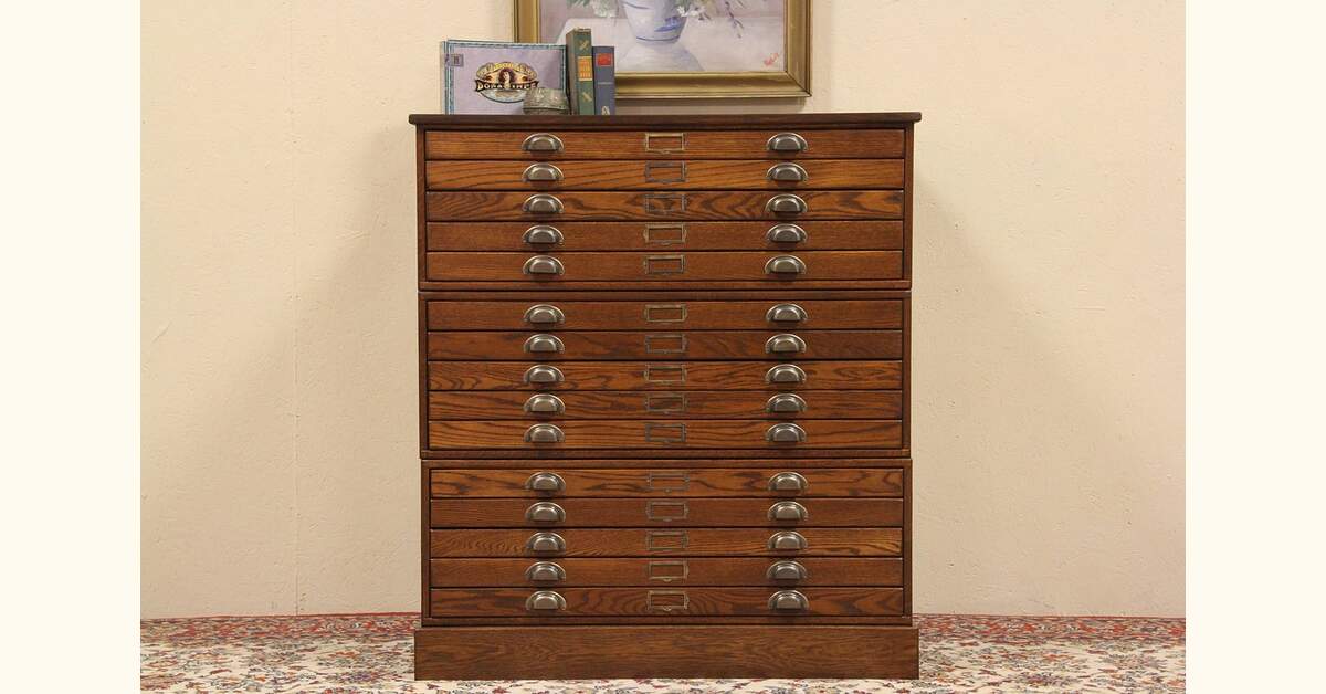 Oak Stacking Map Chest or Document File, Paneled