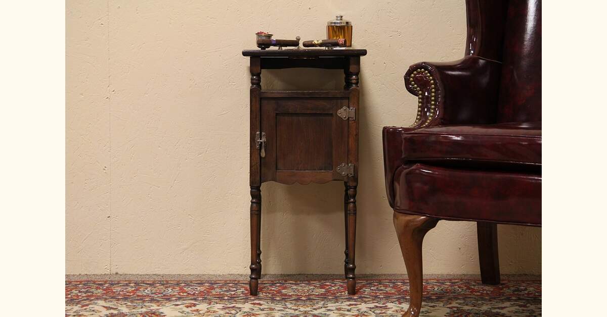 antique tobacco stand Vintage wood cigar smoking Table ashtray humidor chest Antique Smoking Table, Smoking Table,
