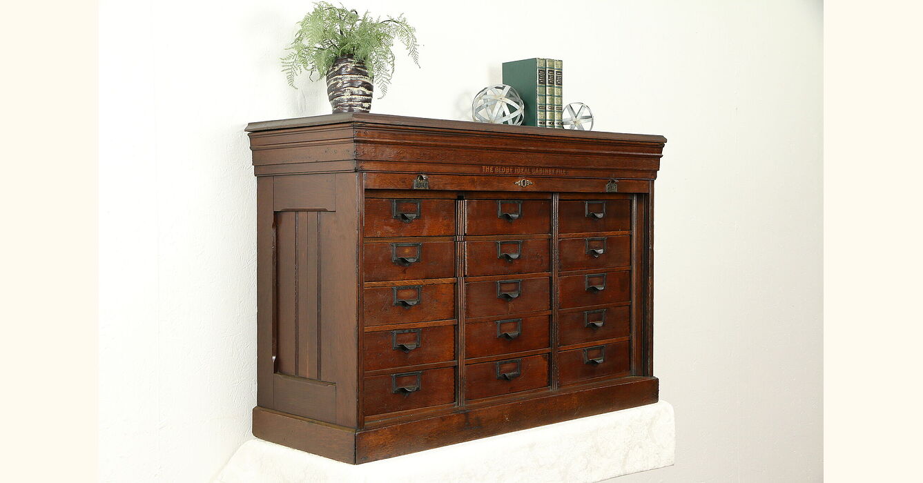 Oak Antique Rolltop Globe Ideal Cabinet File, 13 Drawers