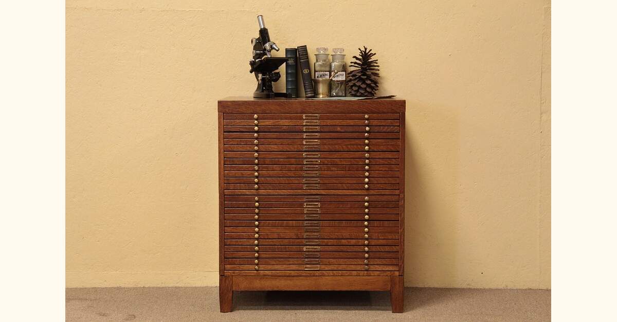 Arts & Crafts 24 Drawer Oak Map Chest