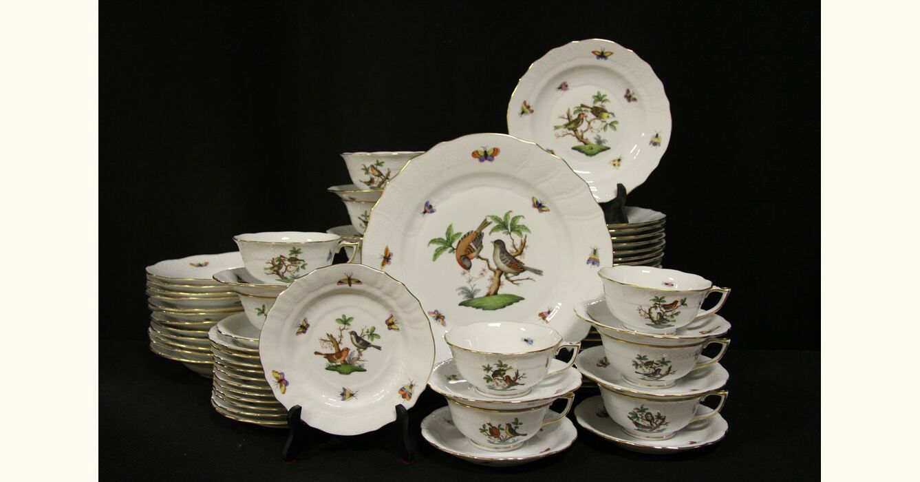 Herend Rothschild Bird China Set of Twelve 6 Pc. Place Settings
