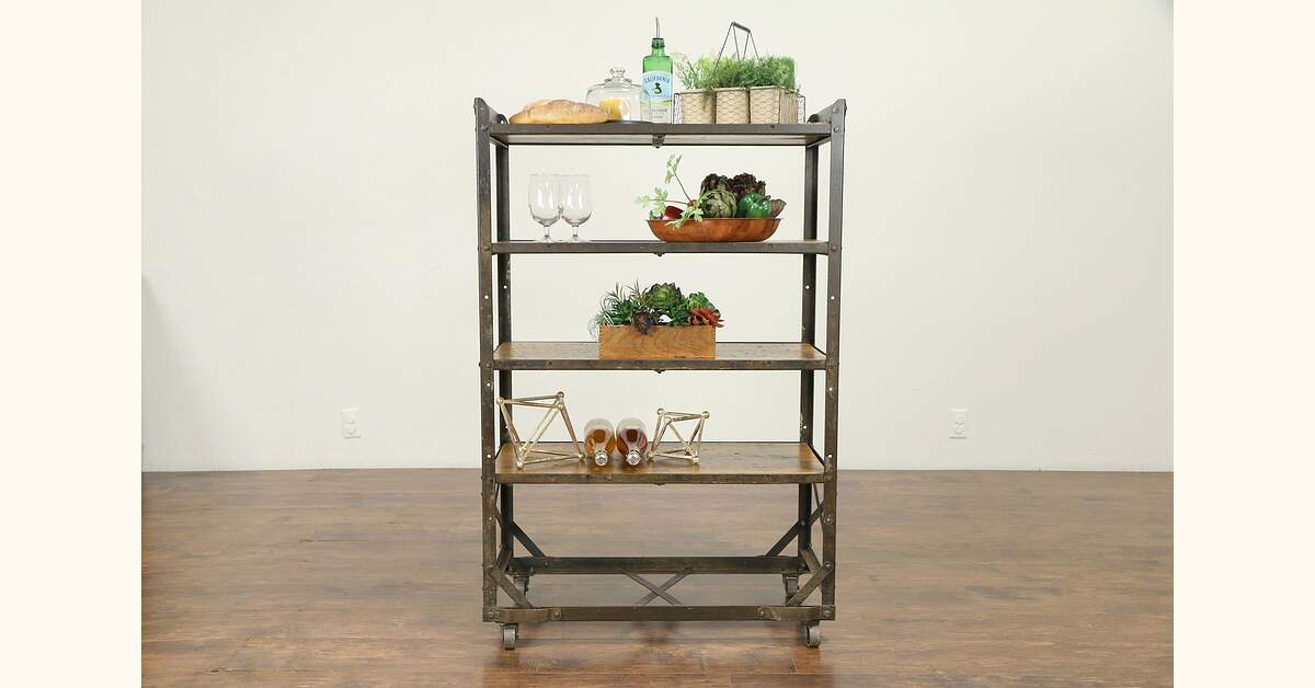 Iron Industrial Salvage Vintage Shelf Unit, Bookcase, Wine or