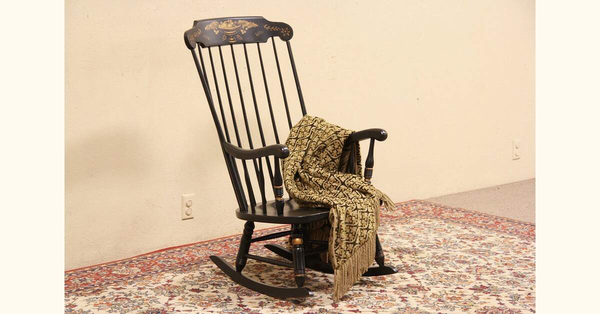 Traditional Vintage Windsor Rocking Chair, Painted & Stenciled