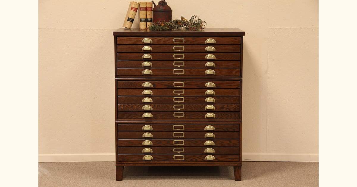 Oak Stacking Map Chest or Document File, Paneled