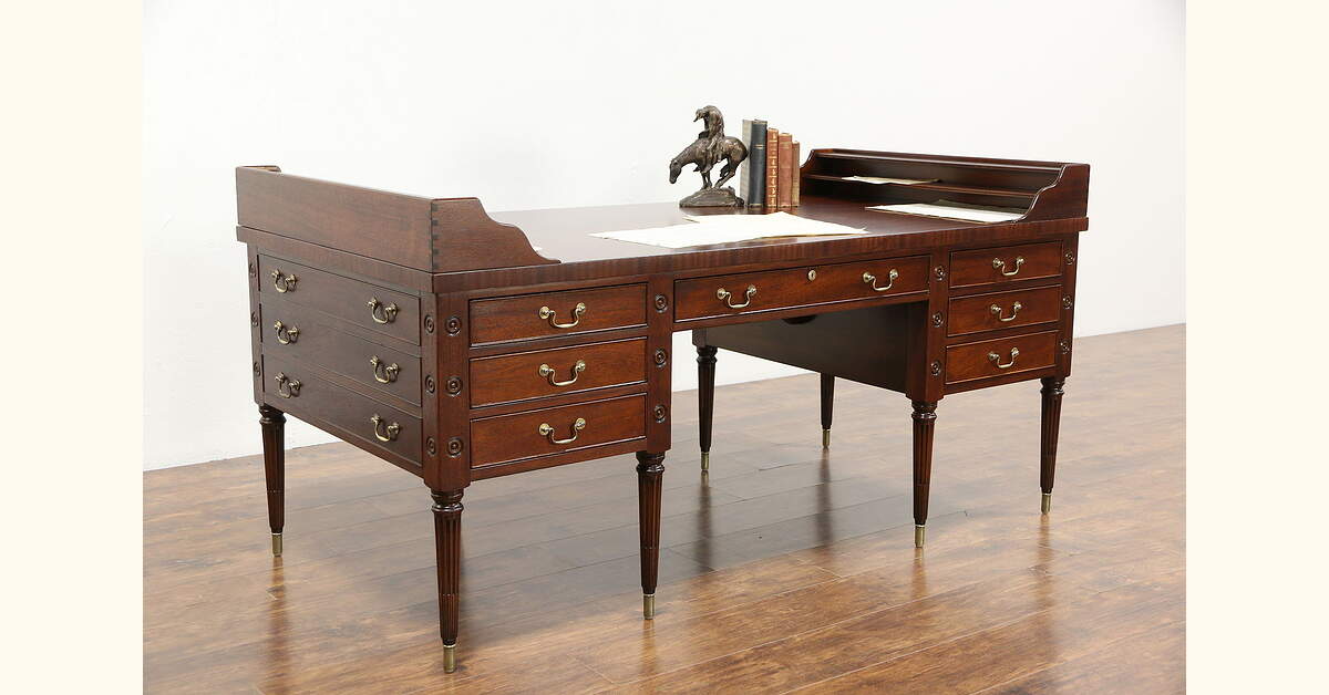 Washington Vintage Mahogany Library Desk, Signed Kittinger