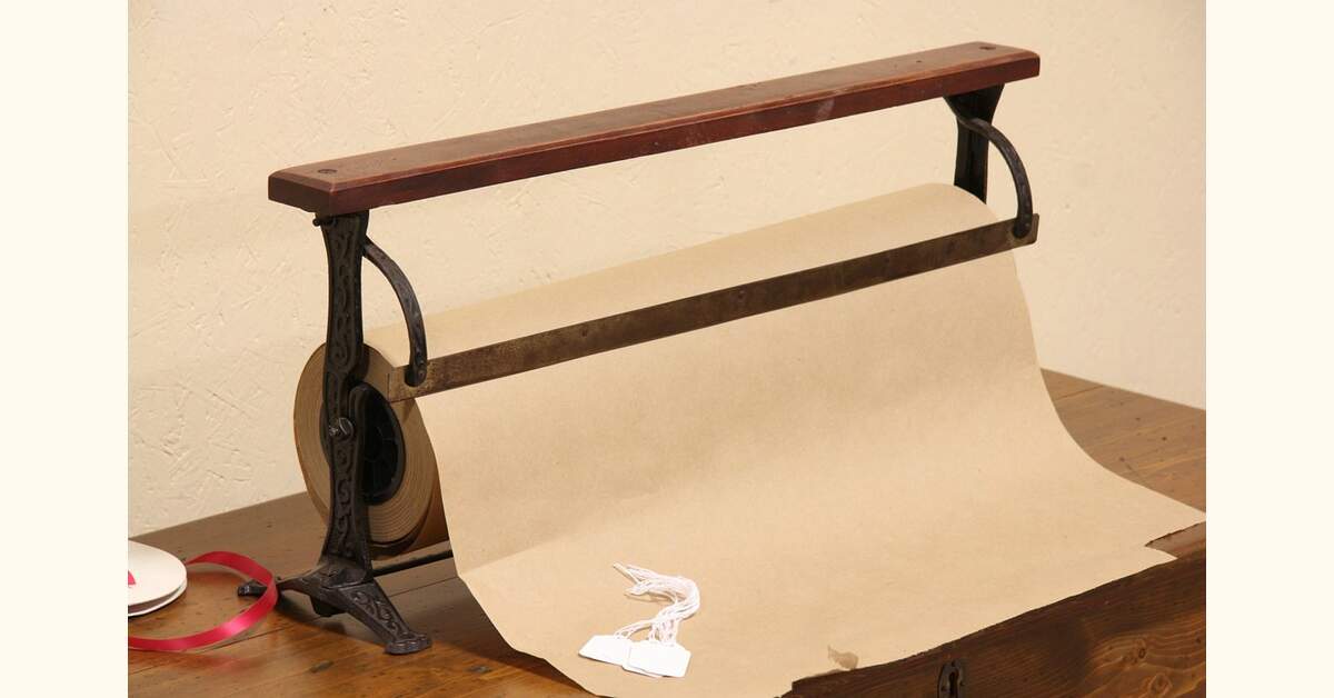 Giftwrap or Wrapping Paper Roll Dispenser, 1900 Antique