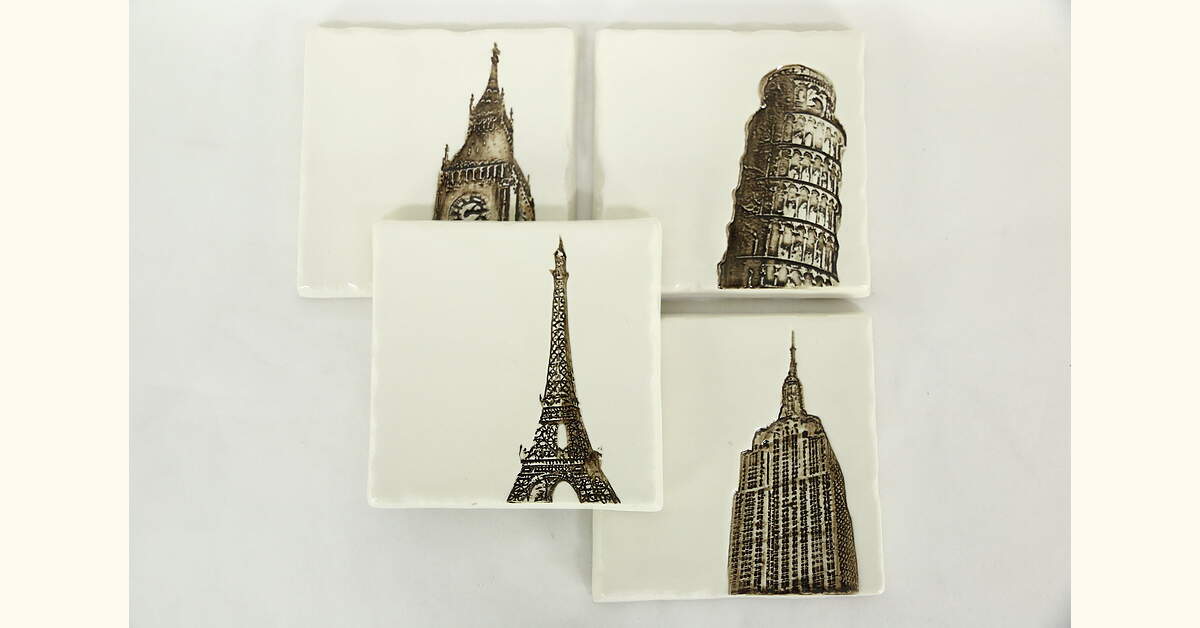 Architectural Landmark Set of 4 Coasters from Restoration Hardware, In Box