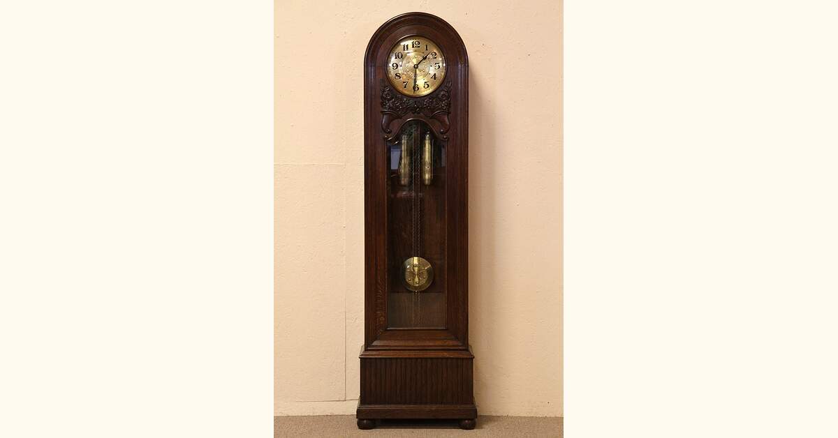 Carved Oak Tall Case Antique Grandfather Clock