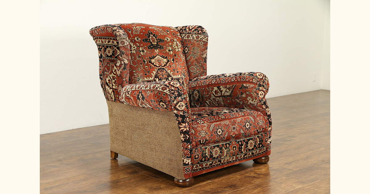 Giant Rug Chair Oriental Rug Upholstered Vintage Large Wing Chair