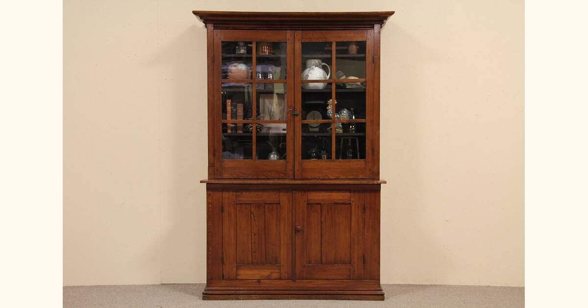 Country Pine Antique 1860 Step Front Cupboard