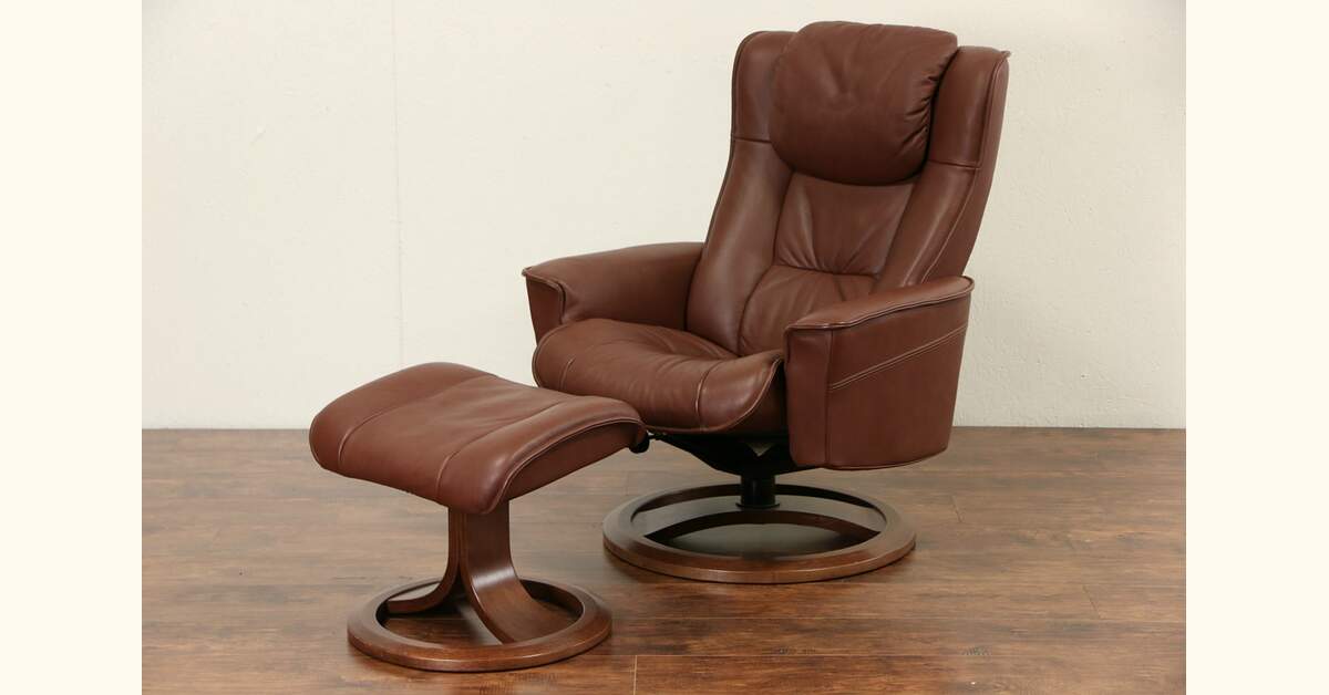 Leather Chair & Swivel Stool or Ottoman Set, Int. Mobel Group