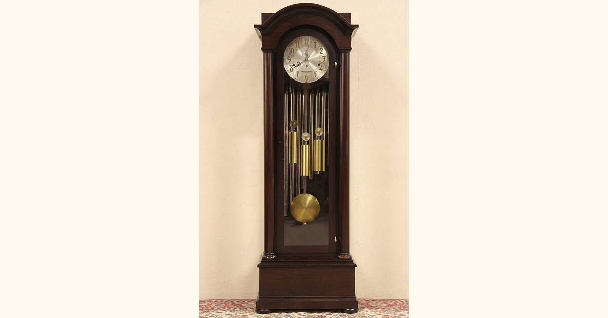 Jacques Tall Case 1910 Antique Grandfather Clock, 9 Tube Chime