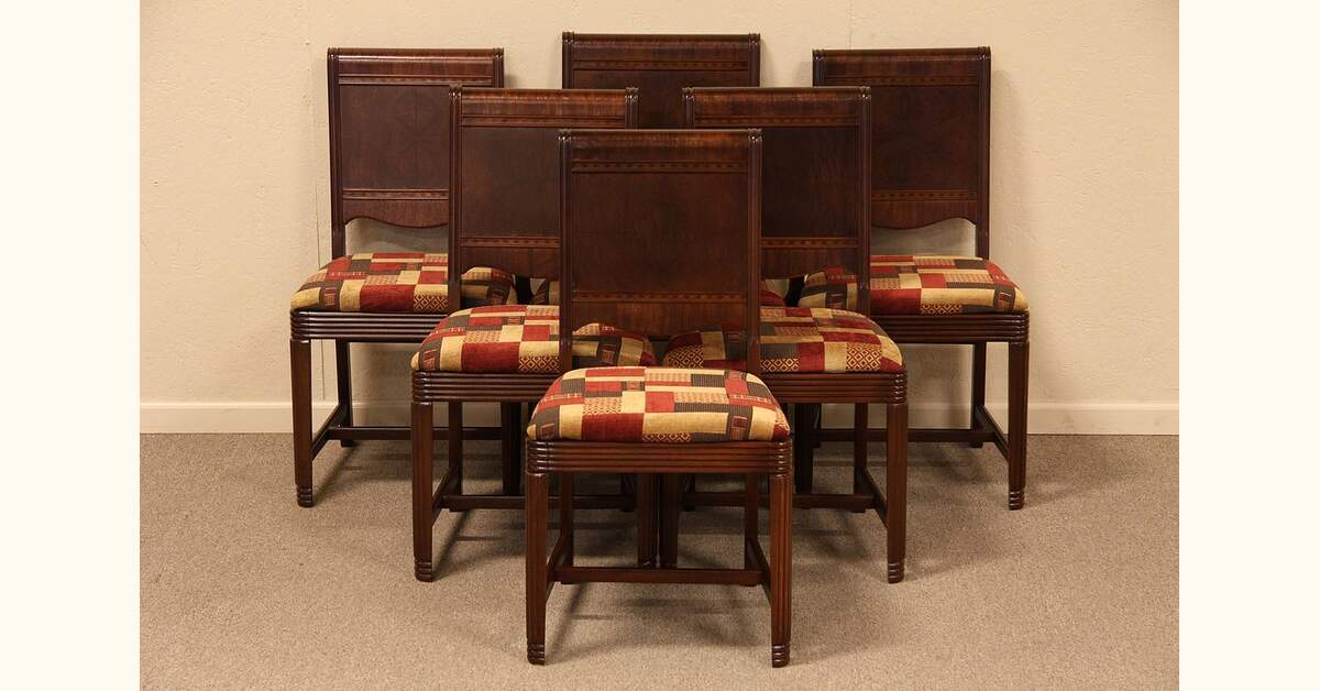Set of 6 Antique Art Deco Waterfall Dining Chairs