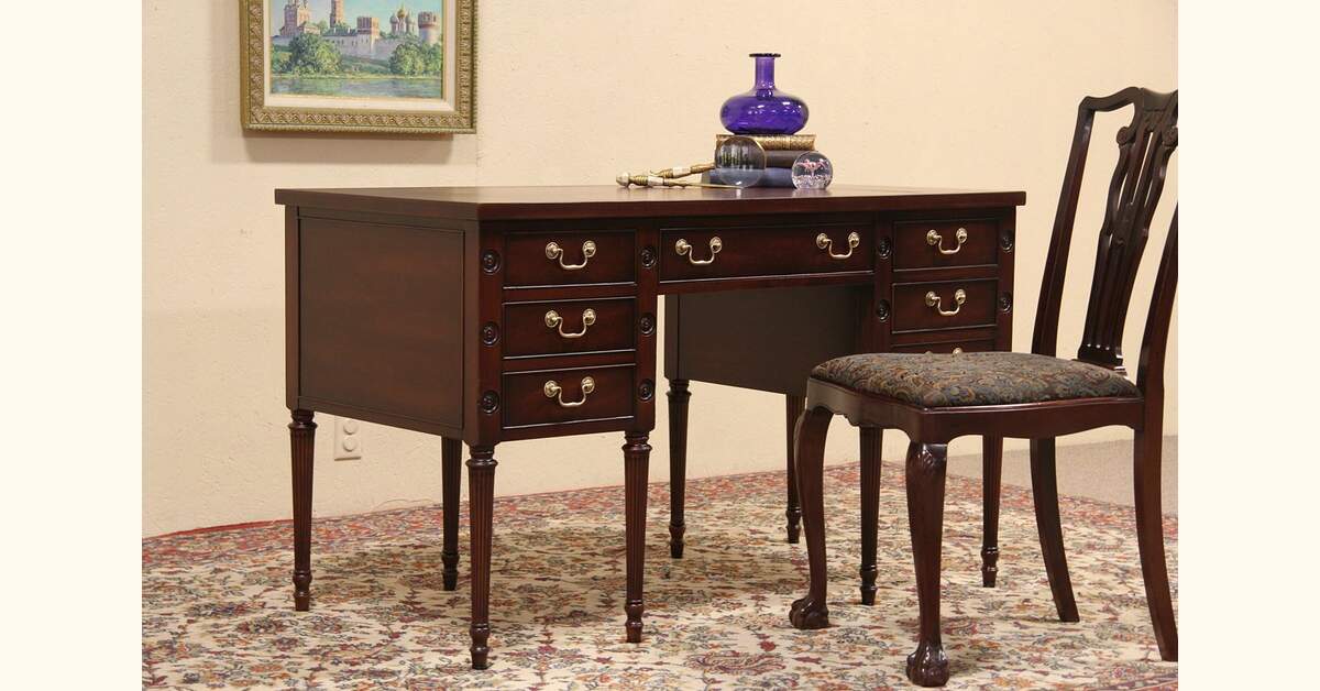 Drexel 1940's Vintage George Washington Desk, Leather Top