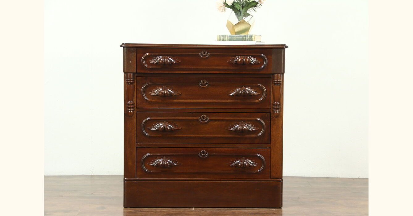 SMALL Walnut Wood Fruit & Nut Drawer Pull hand carved vintage antique country 