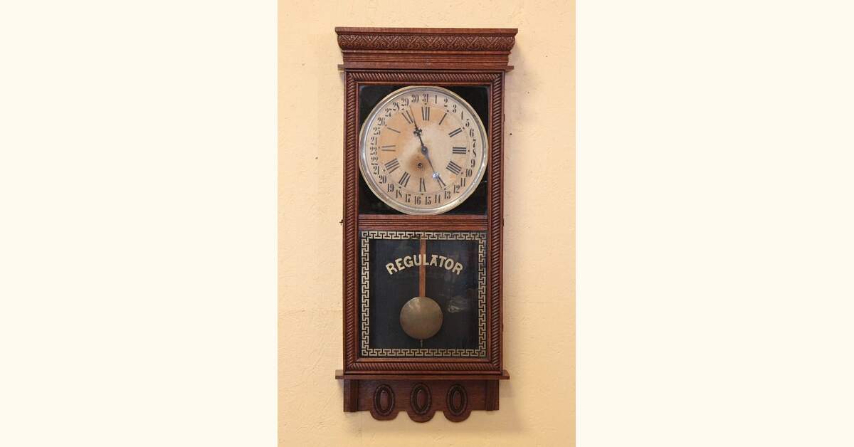 Ingraham Victorian Oak Calendar Regulator Wall Clock